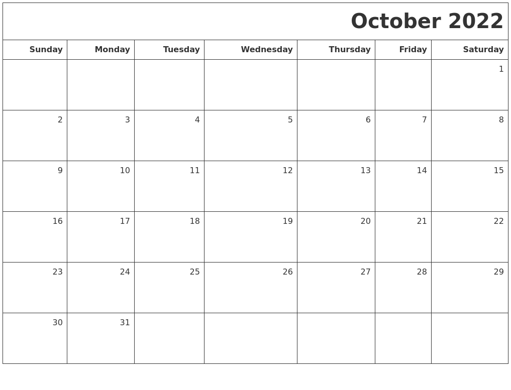 October 2022 Printable Blank Calendar