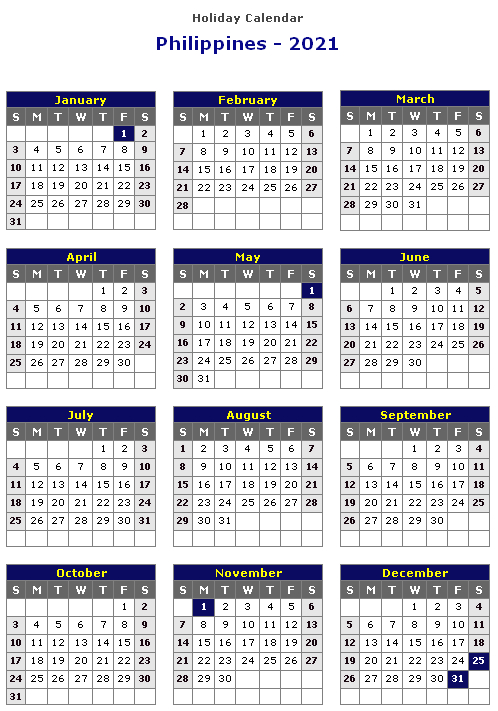Philippines 2021 Printable Holiday Calendar | Calendar