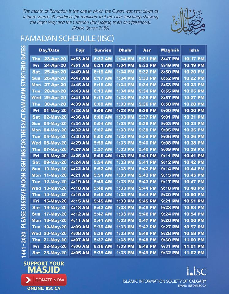 Prayers Times - Muslims In Calgary