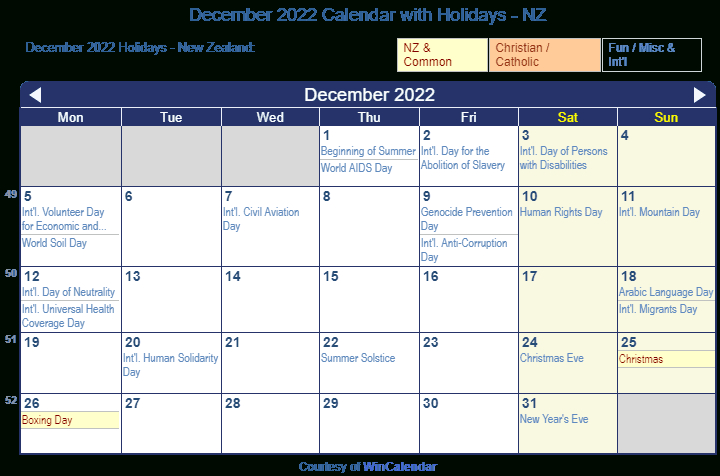 Print Friendly December 2022 New Zealand Calendar For Printing