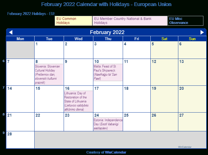 Print Friendly February 2022 Eu Calendar For Printing