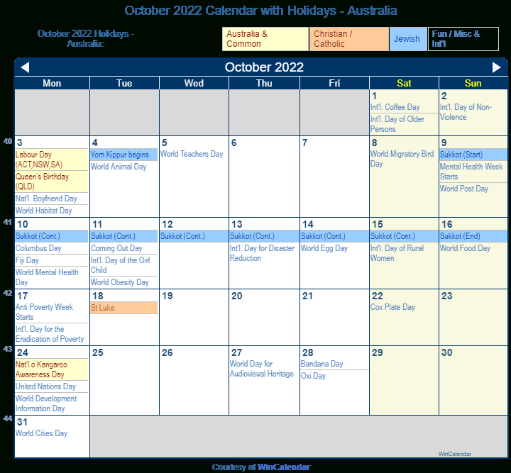 Print Friendly October 2022 Australia Calendar For Printing