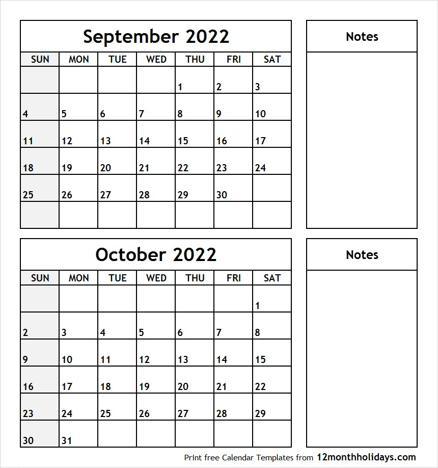 Print September October 2022 Calendar Template | 2 Month