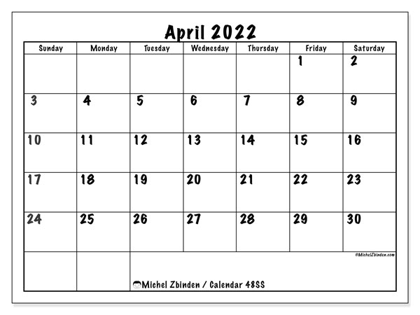 Printable April 2022 &quot;48Ss&quot; Calendar - Michel Zbinden En