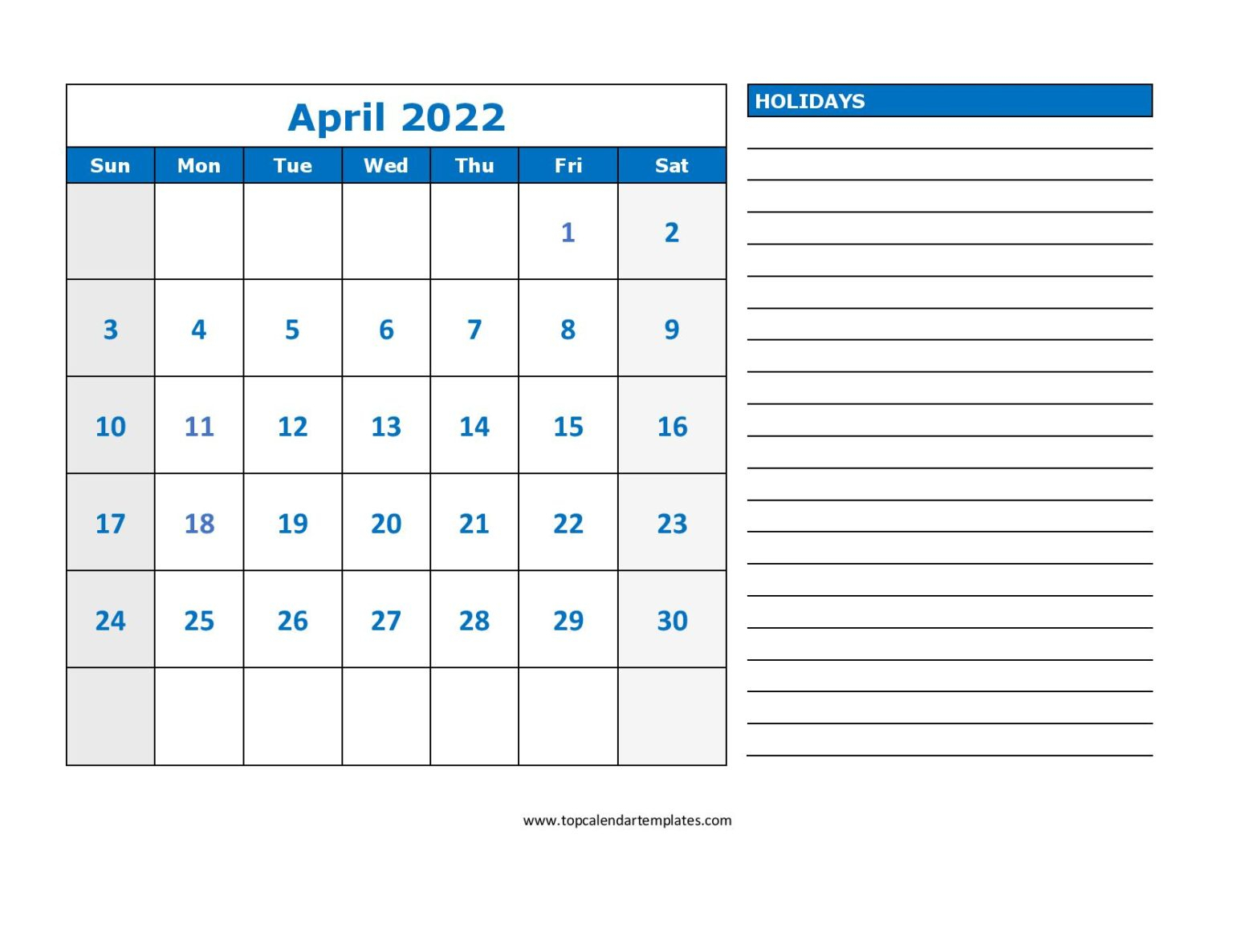 Printable April 2022 Calendar Template (Pdf, Word, Excel)