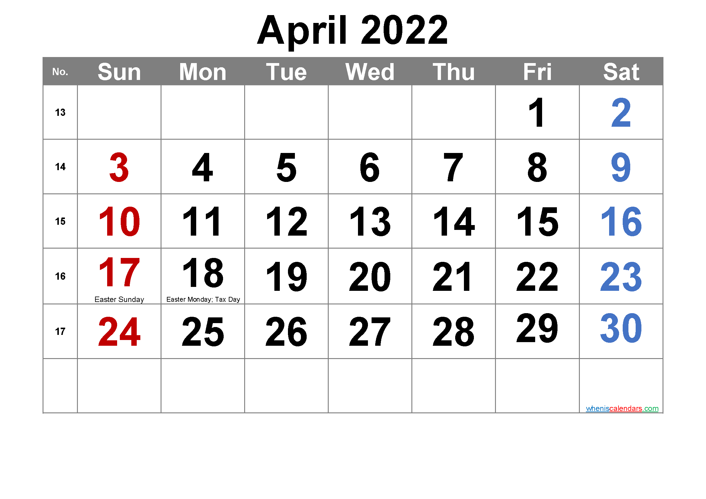 Printable April 2022 Calendar With Holidays - 6 Templates