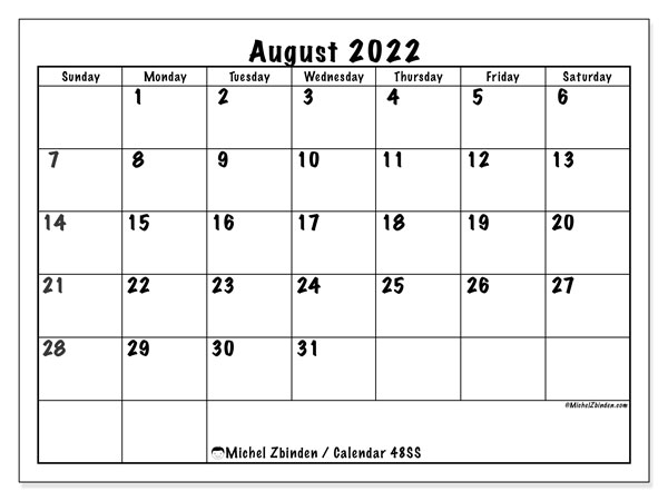 Printable August 2022 &quot;48Ss&quot; Calendar - Michel Zbinden En