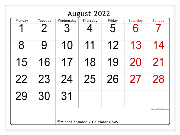 Printable August 2022 &quot;62Ms&quot; Calendar - Michel Zbinden En