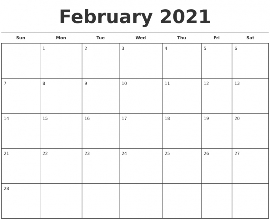 Printable Calendar 2021 Feb Template | Free Letter Templates