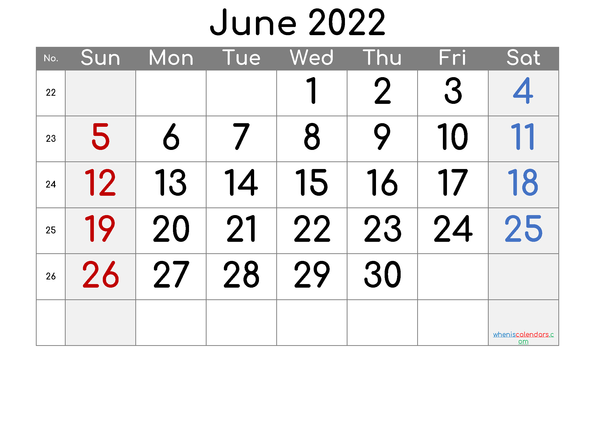 Printable Calendar 2022 June