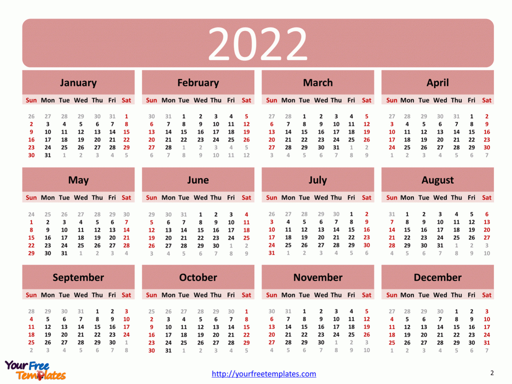 Printable Calendar 2022 Template - Free Powerpoint Template