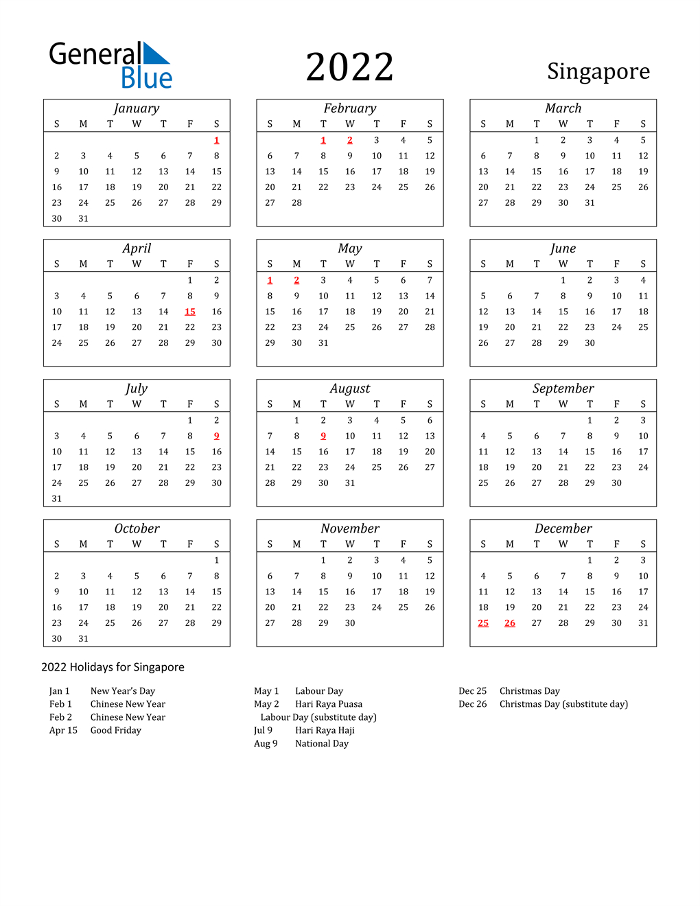 Printable Calendar 2022 With Holidays Abroad