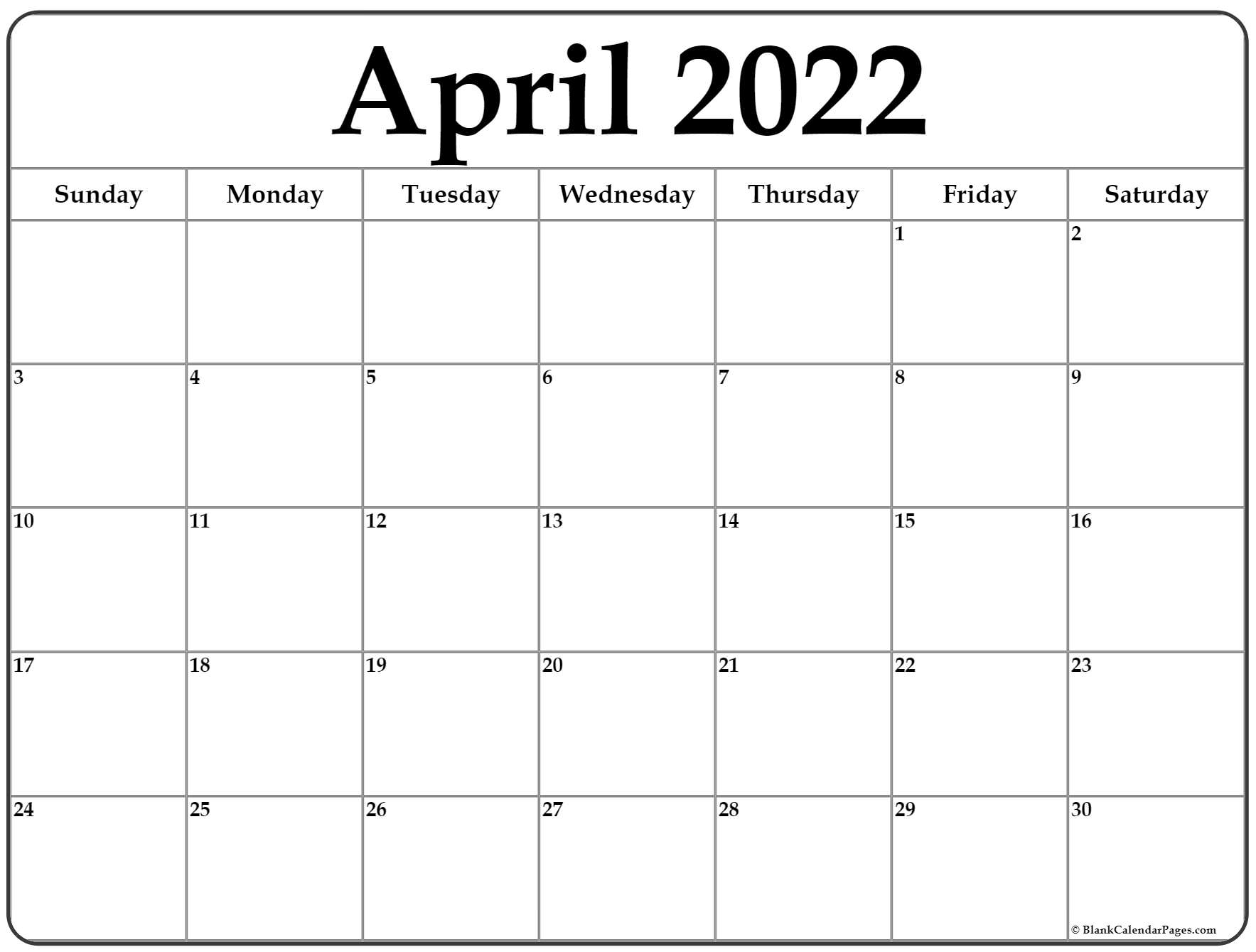 Printable Calendar April 2022 - Calendar 2022