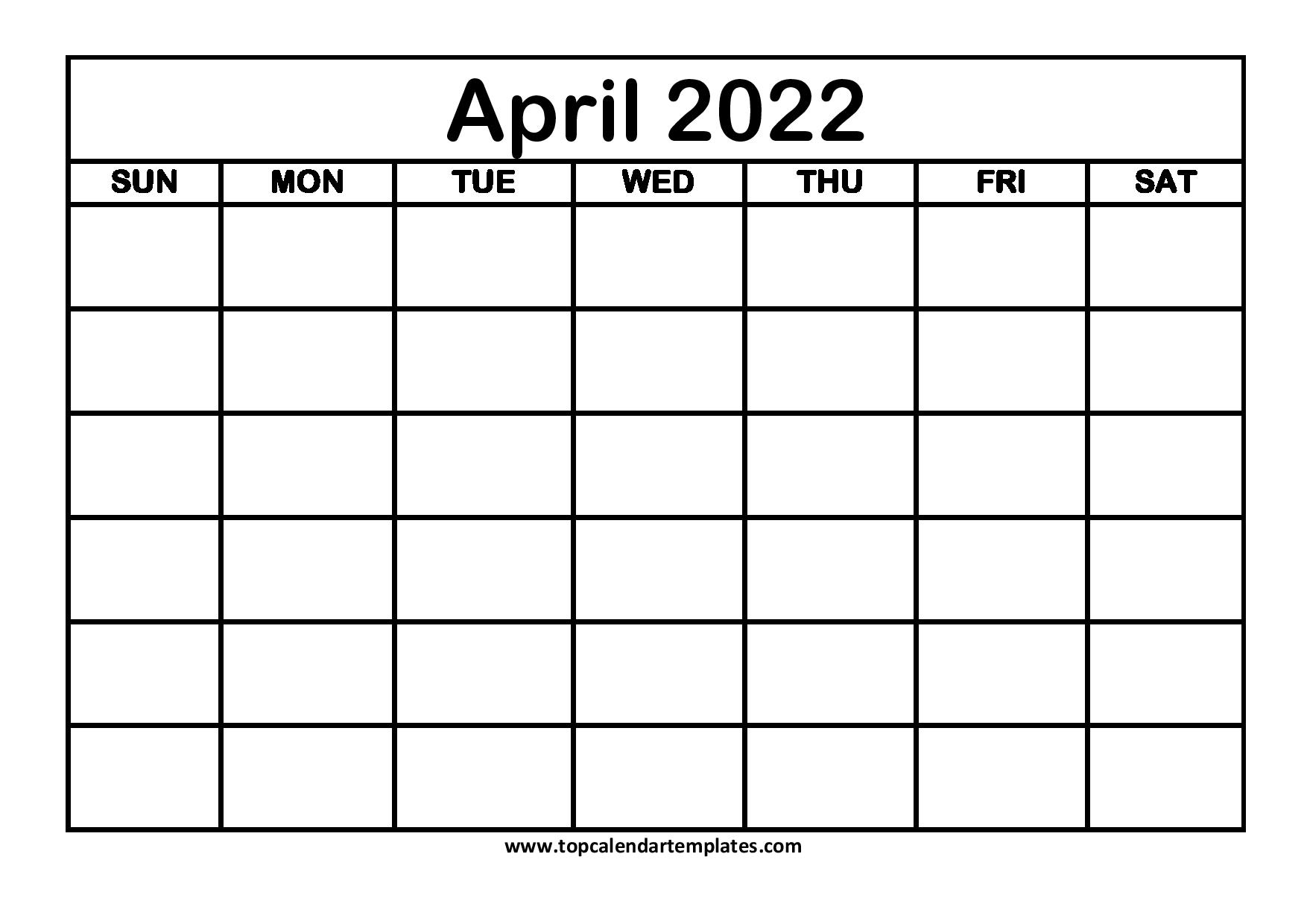 Printable Calendar April 2022 Templates - Pdf, Word, Excel