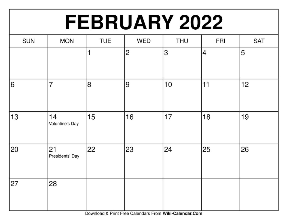 Printable Calendar February 2022 San Francisco