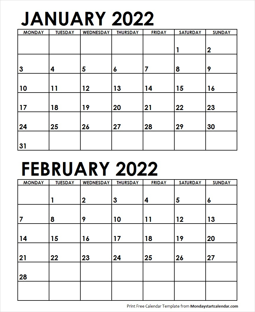 Printable Calendar January February 2022 - 2023 Printable