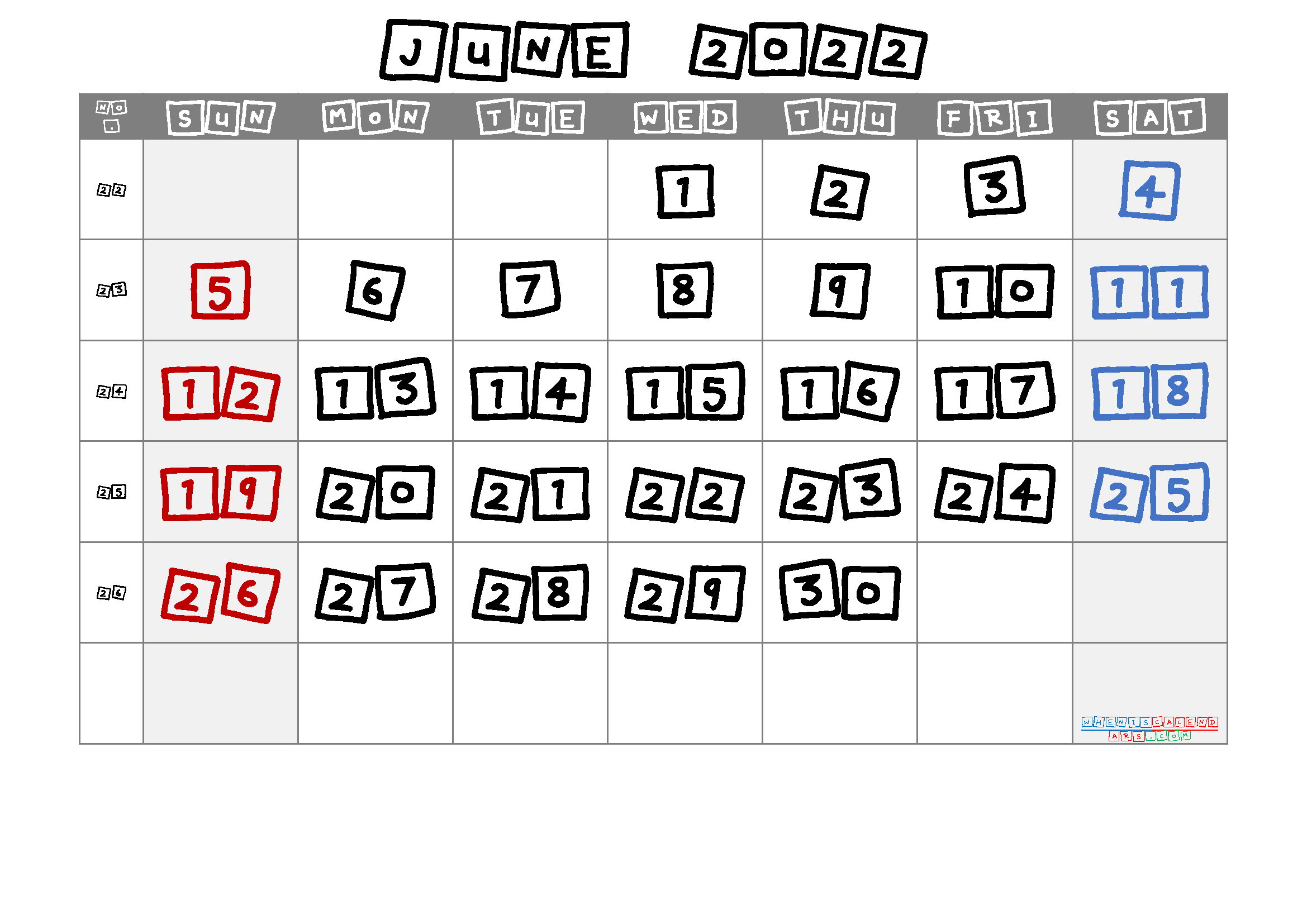 Printable Calendar June 2022 - 6 Templates | Calendar