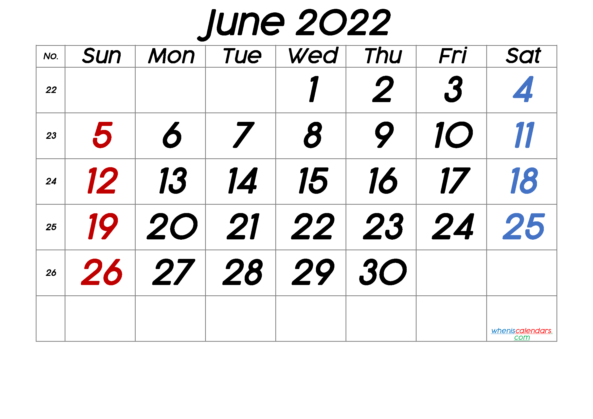 Printable Calendar June 2022 - 6 Templates In 2020
