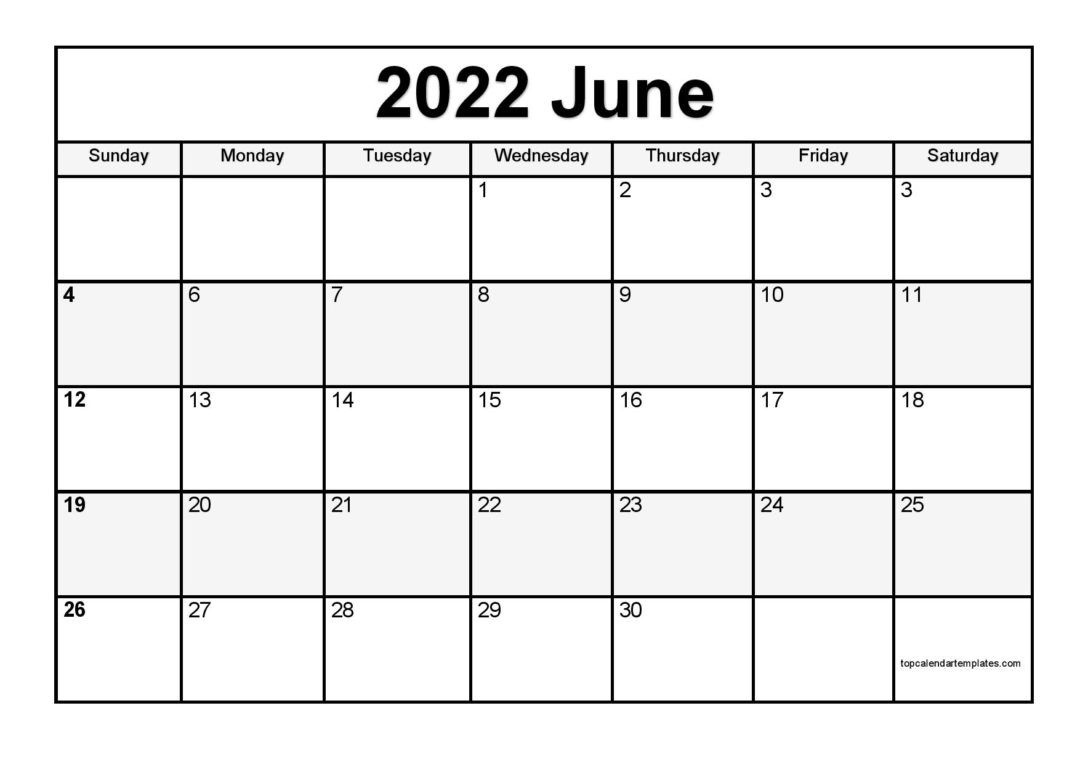 Printable Calendar June 2022 Templates - Pdf, Word, Excel