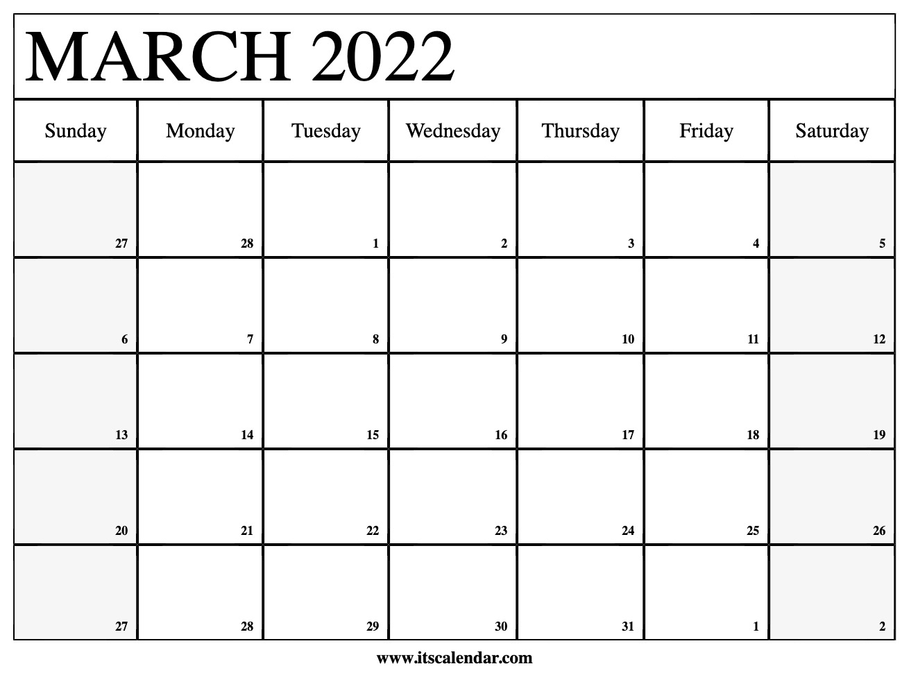 Printable Calendar March 2022 Templates - Pdf, Word, Excel