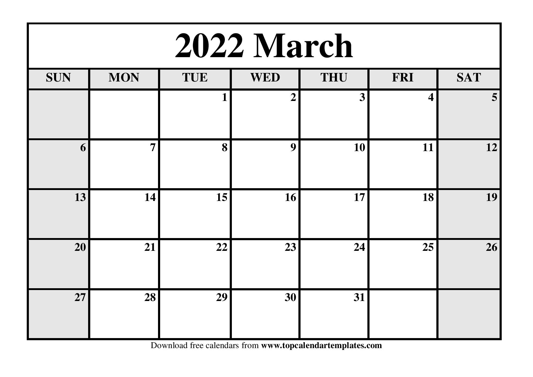 Printable Calendar March 2022 Templates - Pdf, Word, Excel