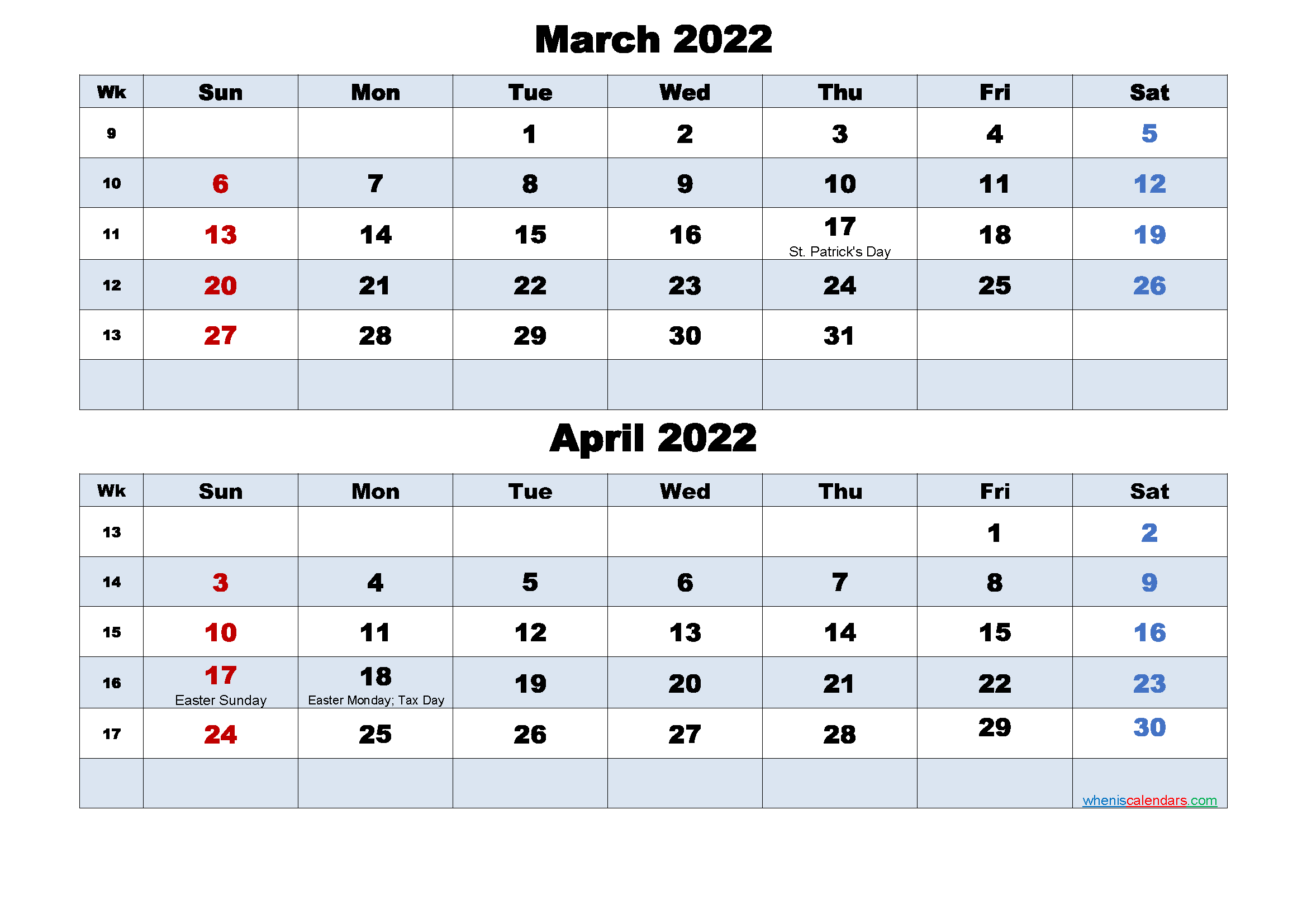 Printable Calendar March And April 2022 Word, Pdf | Free