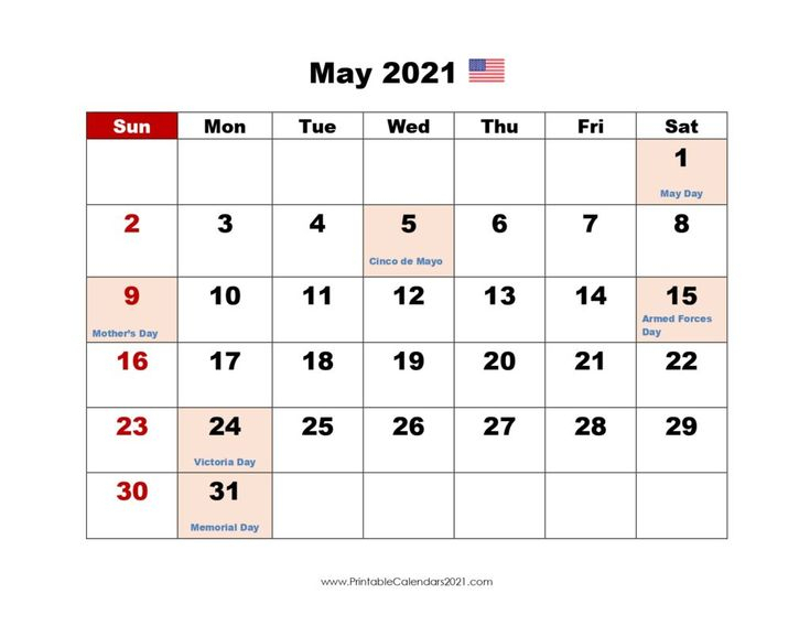 Printable Calendar May 2021, Printable 2021 Calendar With