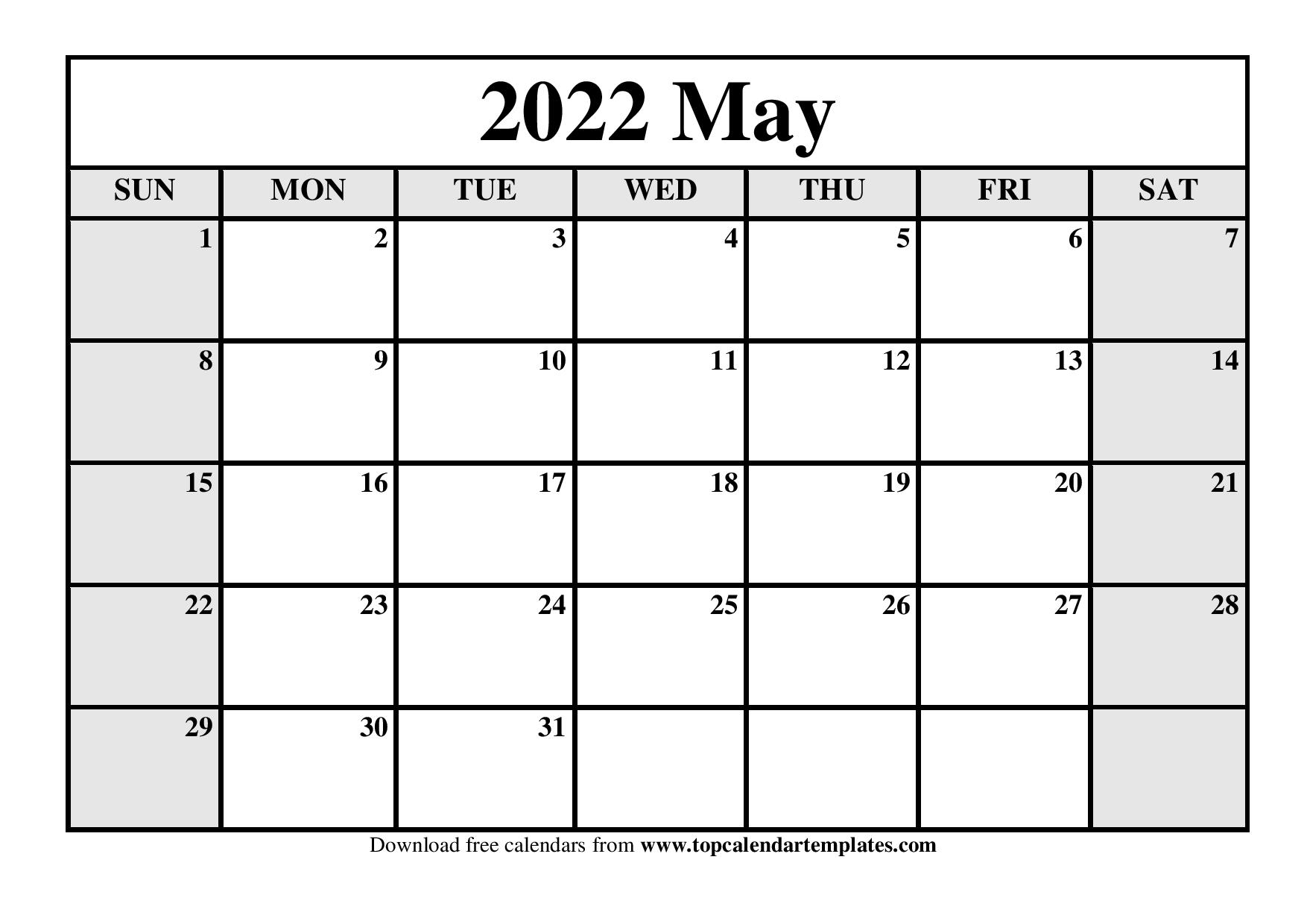 Printable Calendar May 2022 Templates - Pdf, Word, Excel