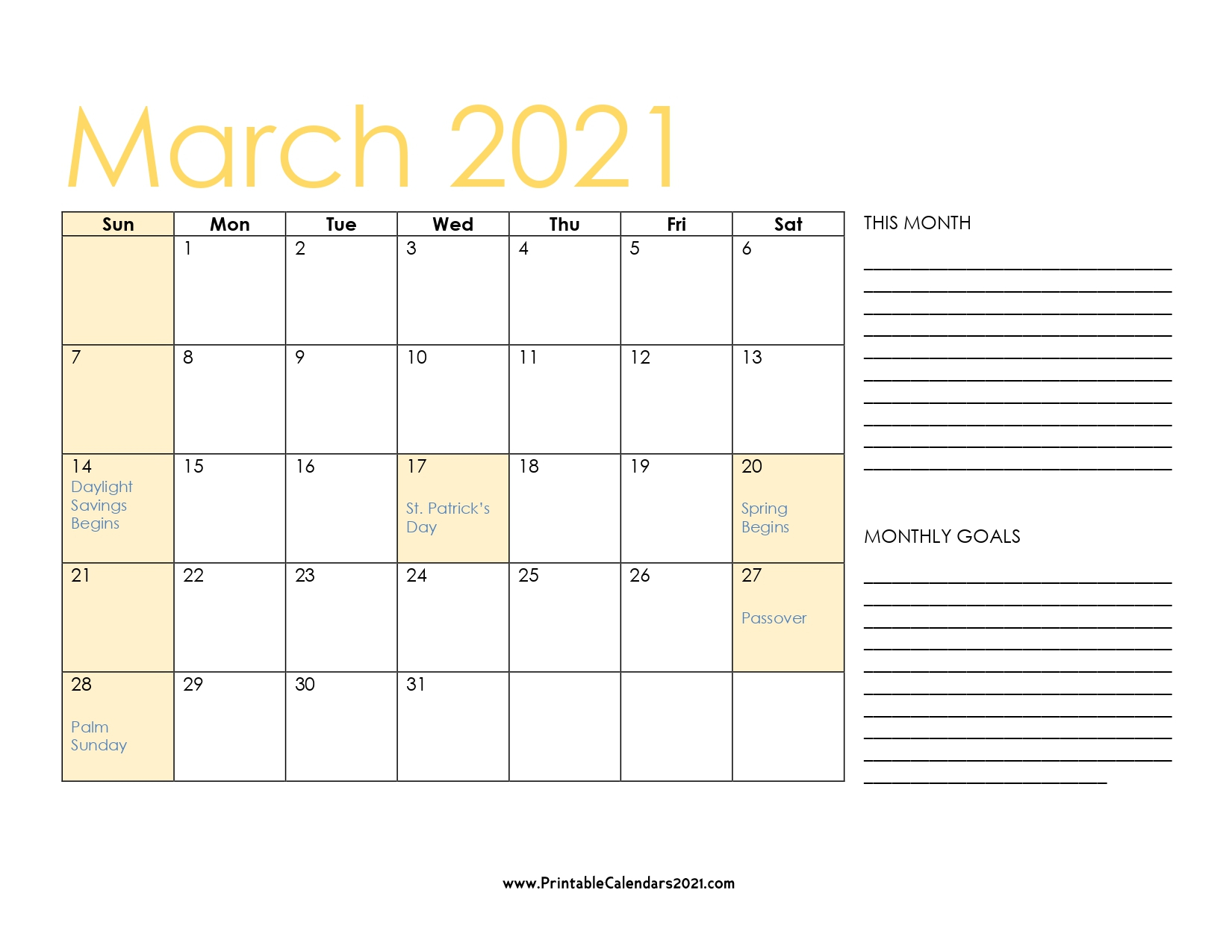 Printable Calendar Page March 2021 : Printable March 2021