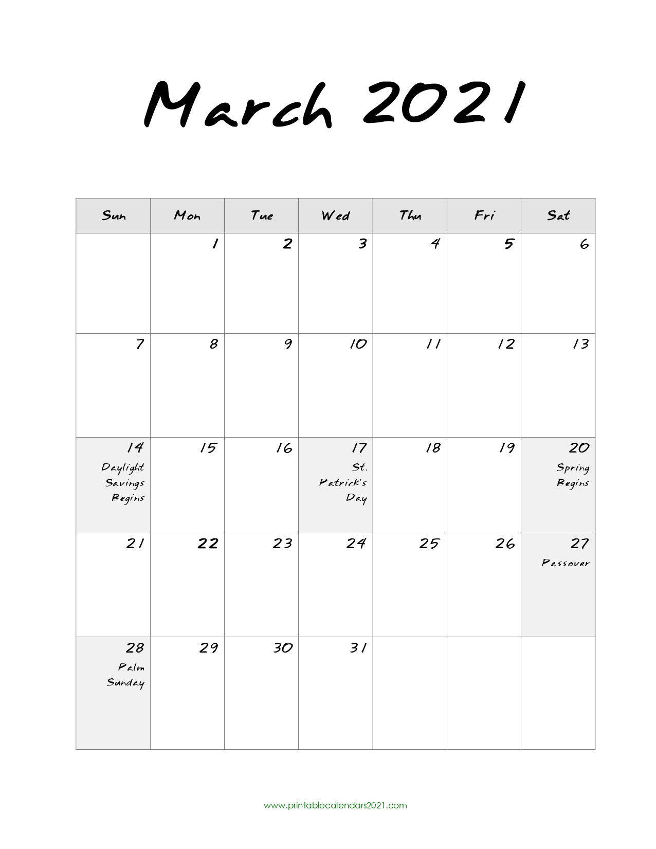 Printable Calendar Page March 2021 : Printable March 2021