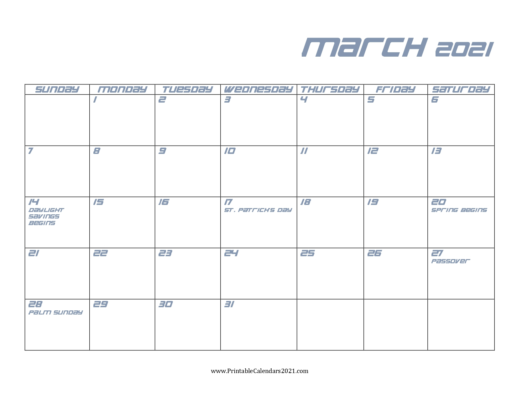 Printable Calendar Page March 2021 : Printable March 2021