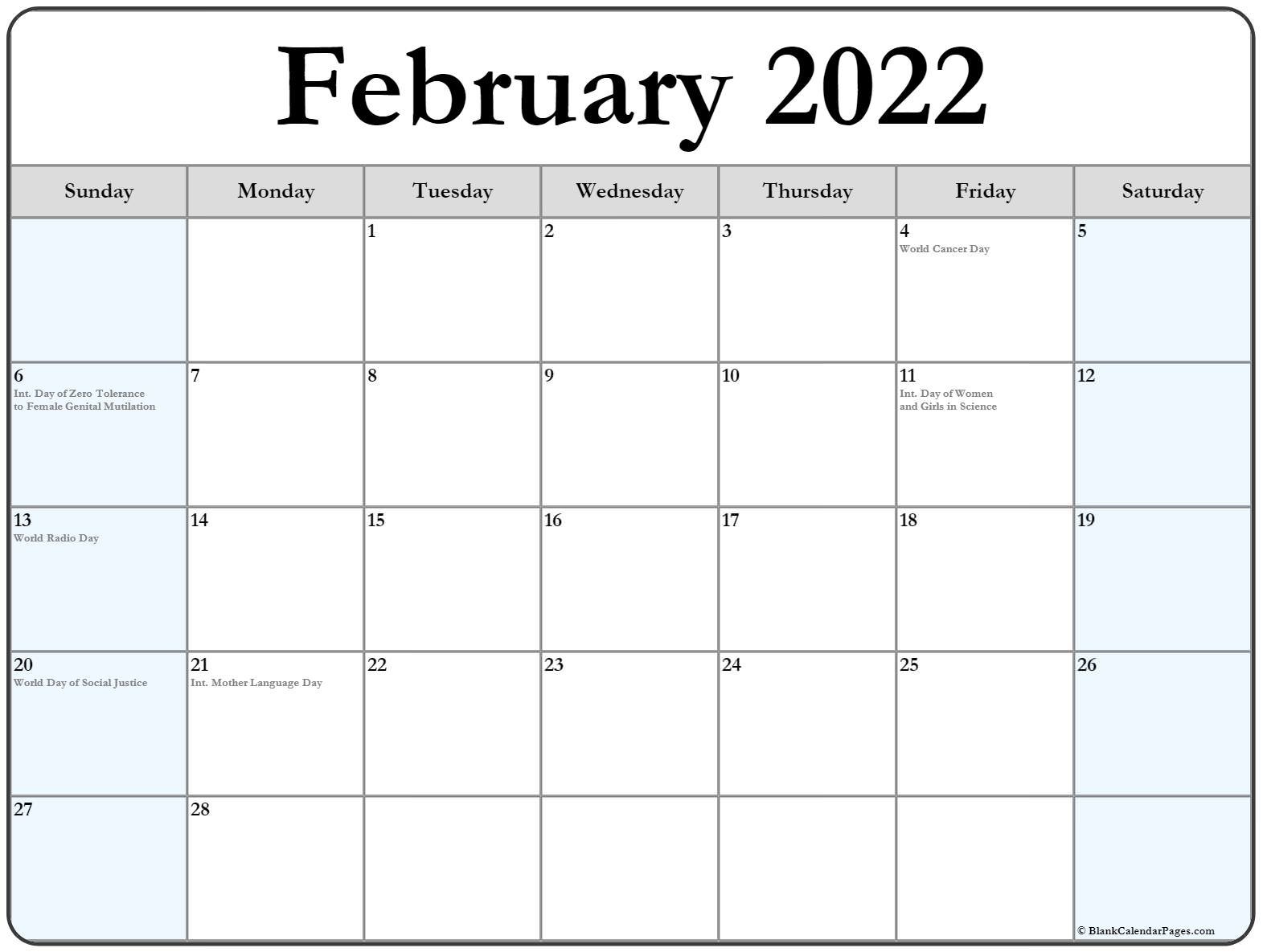 Printable Calendars February 2022 | Free Letter Templates