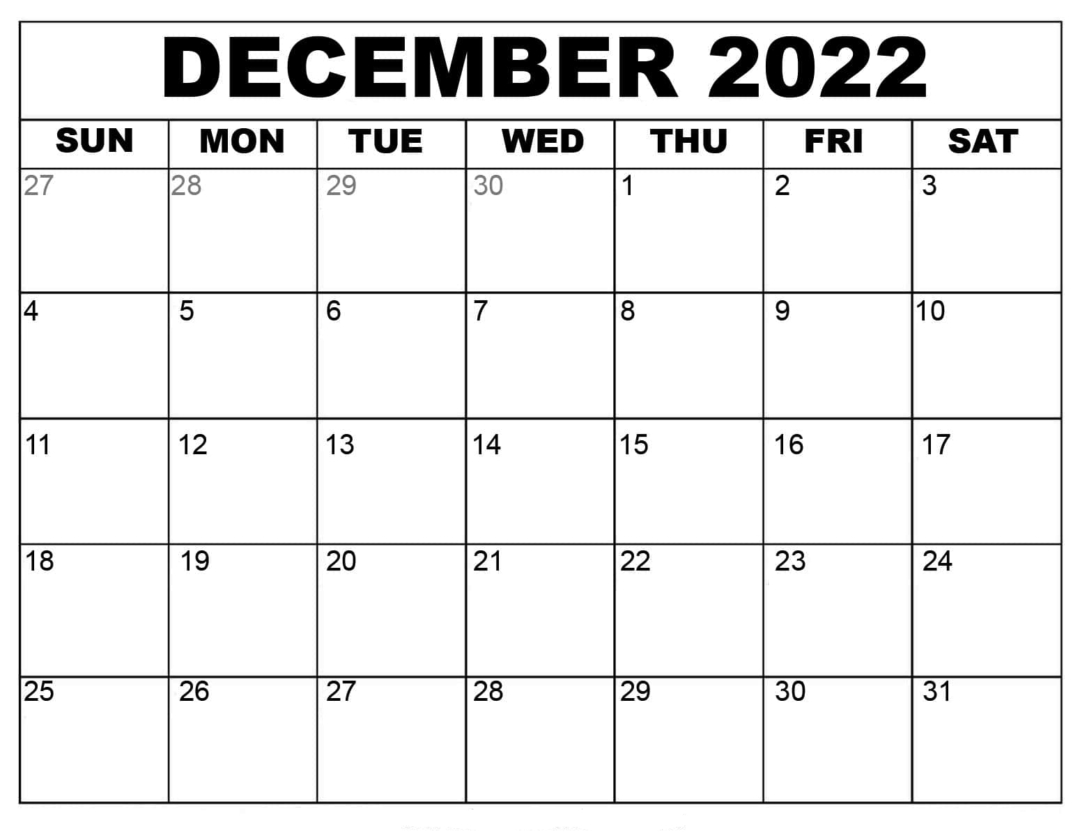 Printable December 2022 Calendar Template - Mycalendarlabs