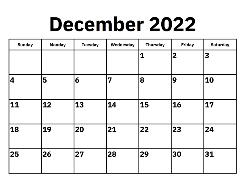 Printable December 2022 Calendar Template - Mycalendarlabs
