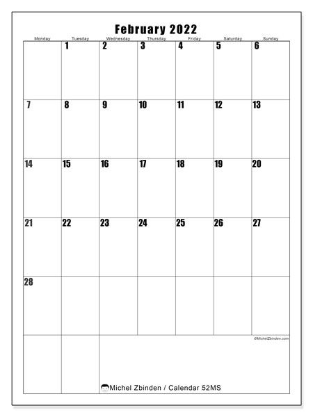 Printable February 2022 &quot;52Ms&quot; Calendar - Michel Zbinden En