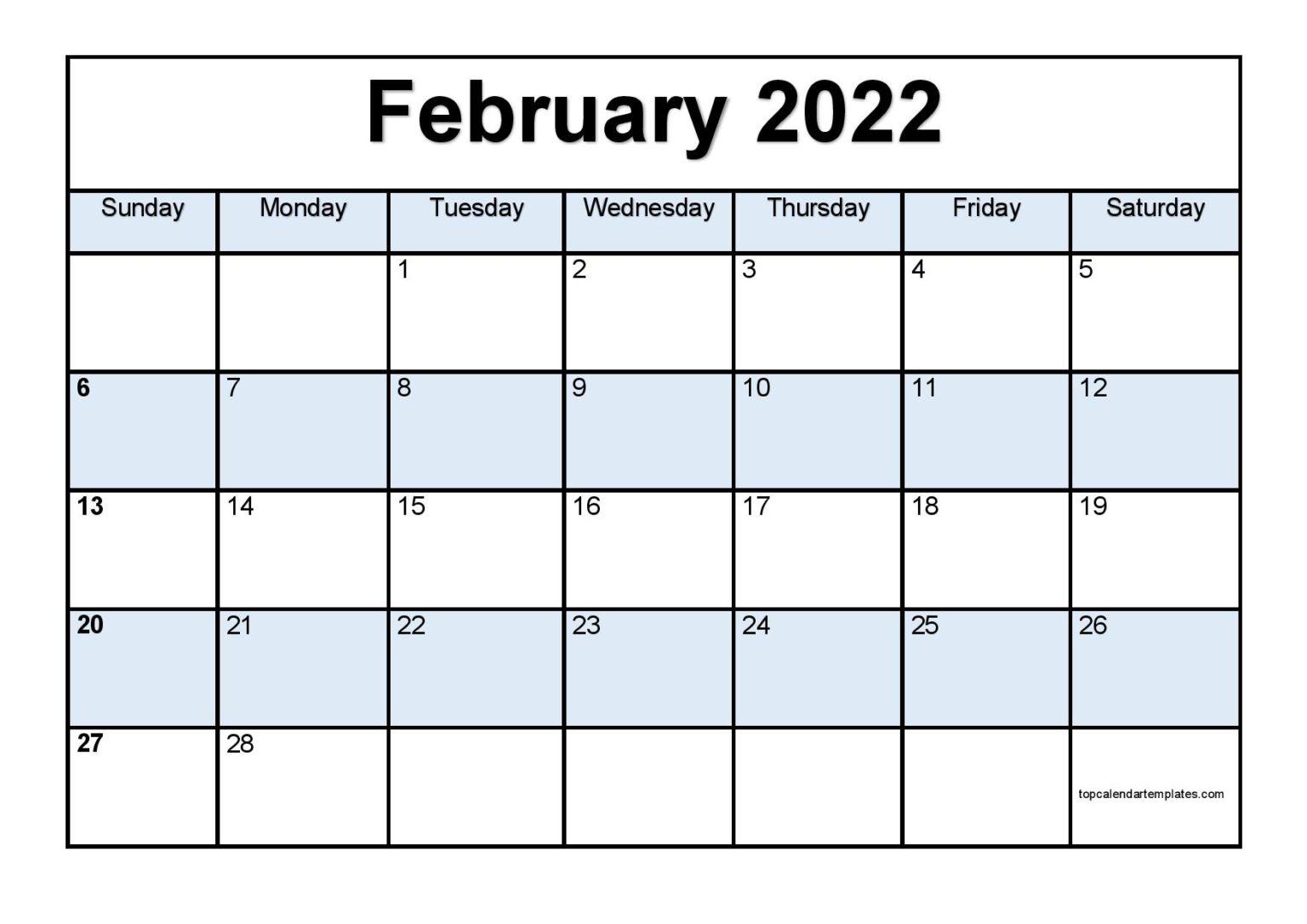 Printable February 2022 Calendar Template (Pdf, Word, Excel)