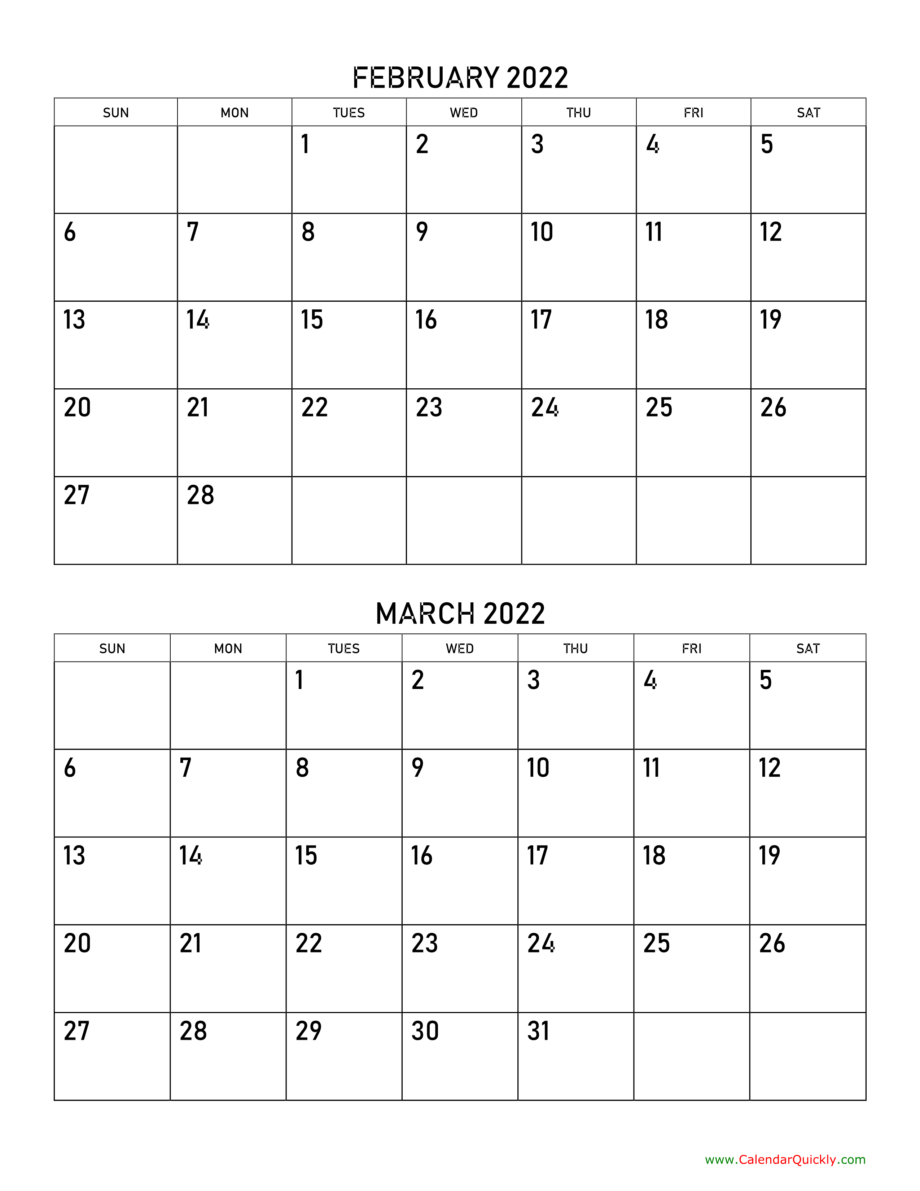 Printable February And March 2022 Calendar - 2023