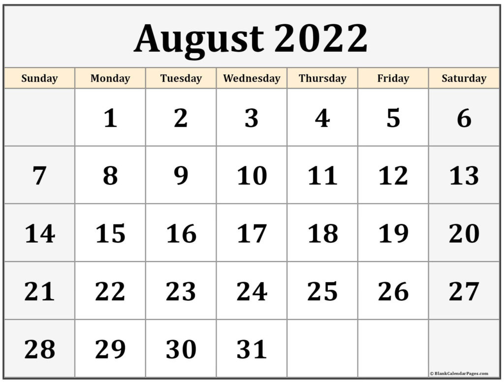 Printable Free August 2022 Calendar - Monthly Calendars