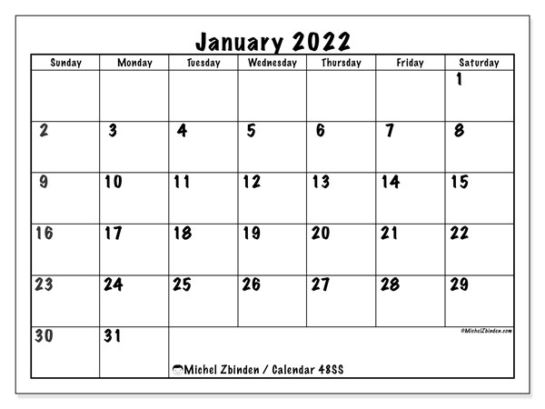 Printable January 2022 &quot;48Ss&quot; Calendar - Michel Zbinden En