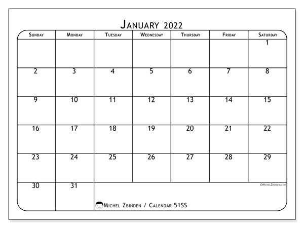 Printable January 2022 &quot;51Ss&quot; Calendar - Michel Zbinden En