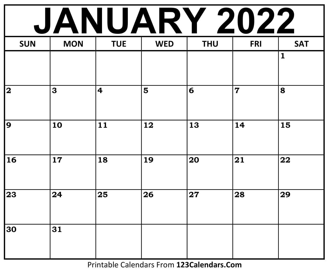 Printable January 2022 Calendar