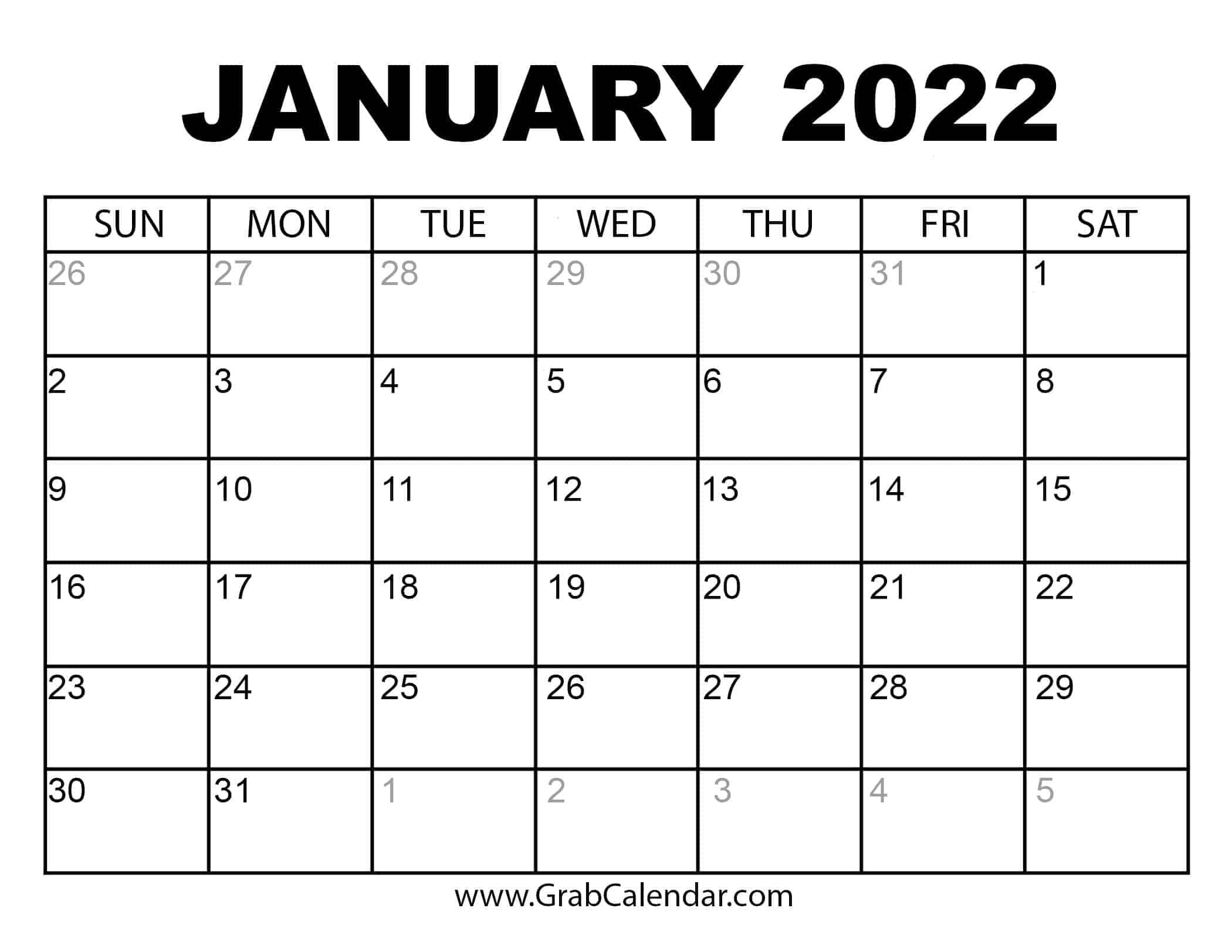 Printable January 2022 Calendar