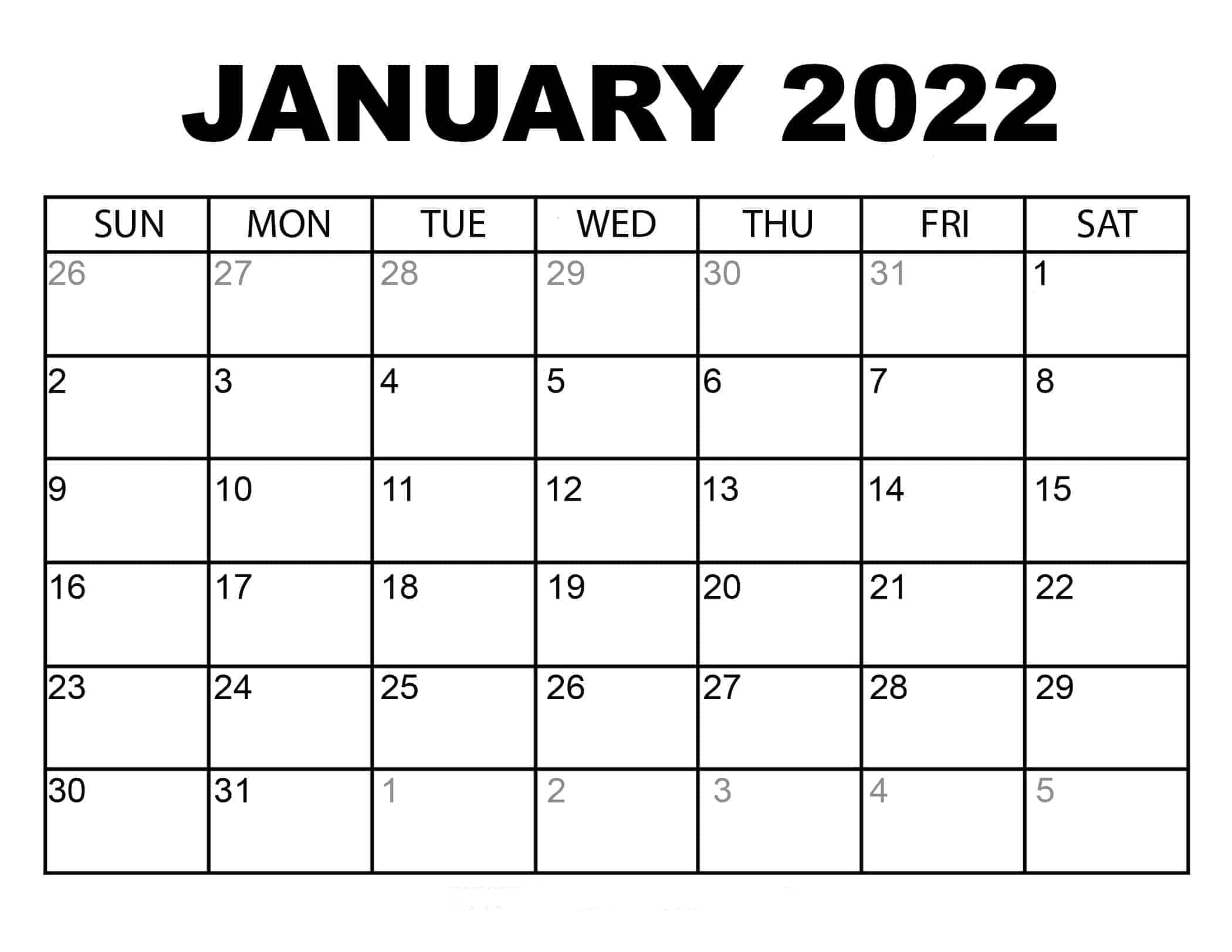 Printable January 2022 Calendar All Formates - Free Us Calendar