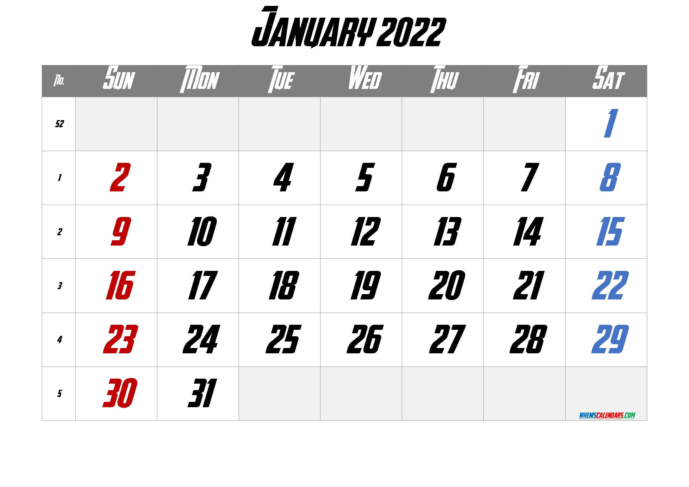 Printable January 2022 Calendar Free 12 Templates