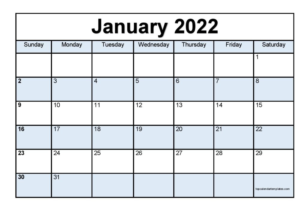 Printable January 2022 Calendar Template (Pdf, Word, Excel)