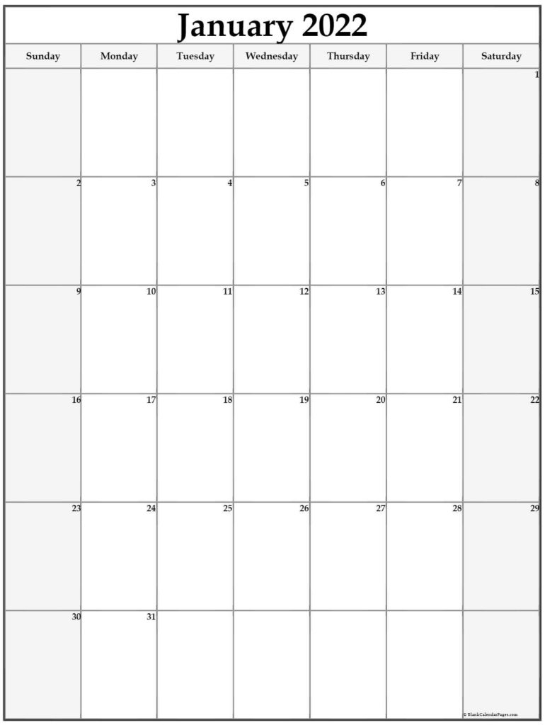 Printable January 2022 Calendar Vertical - 2023 Printable