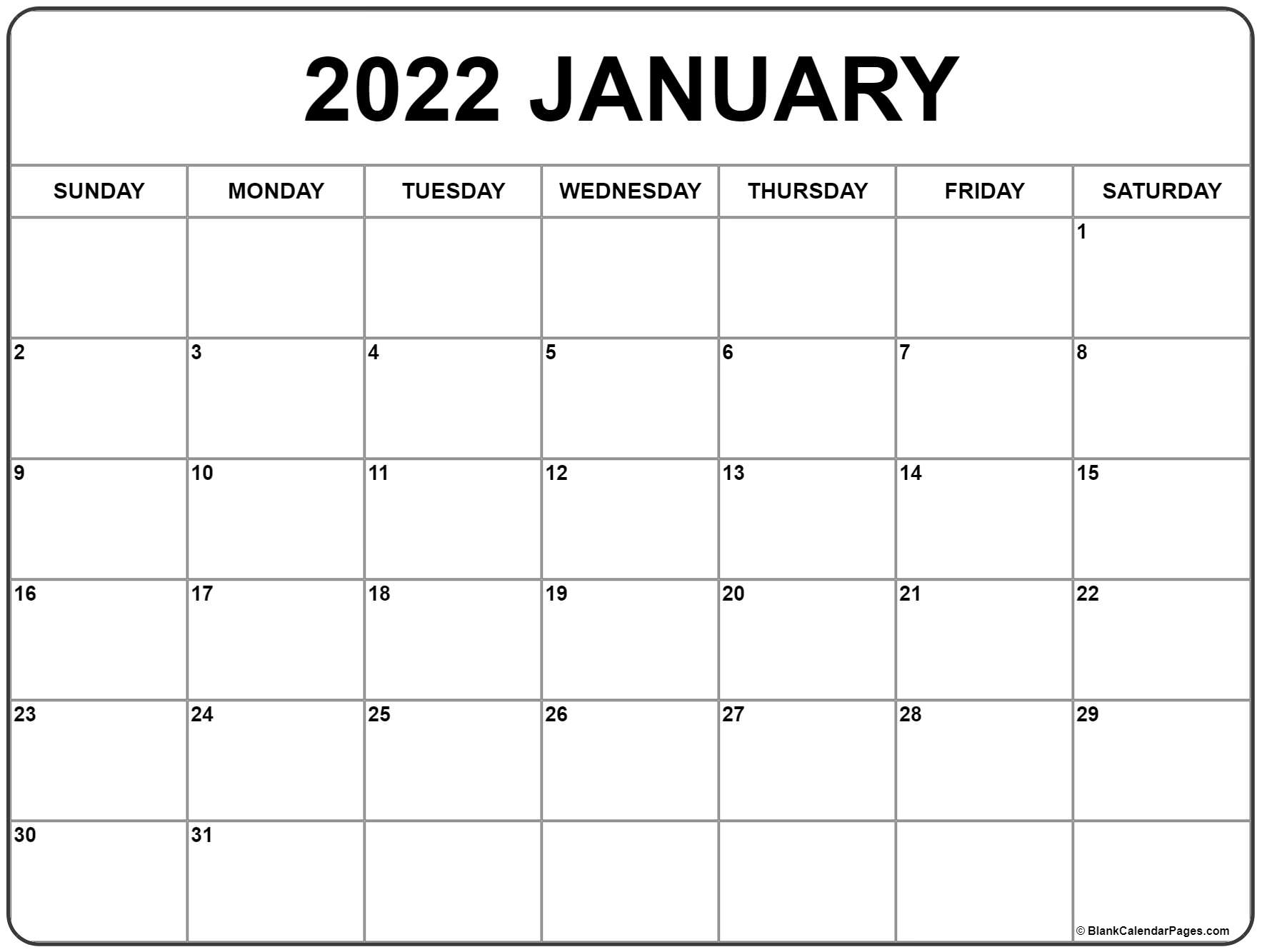 Printable January 2022 Calendar