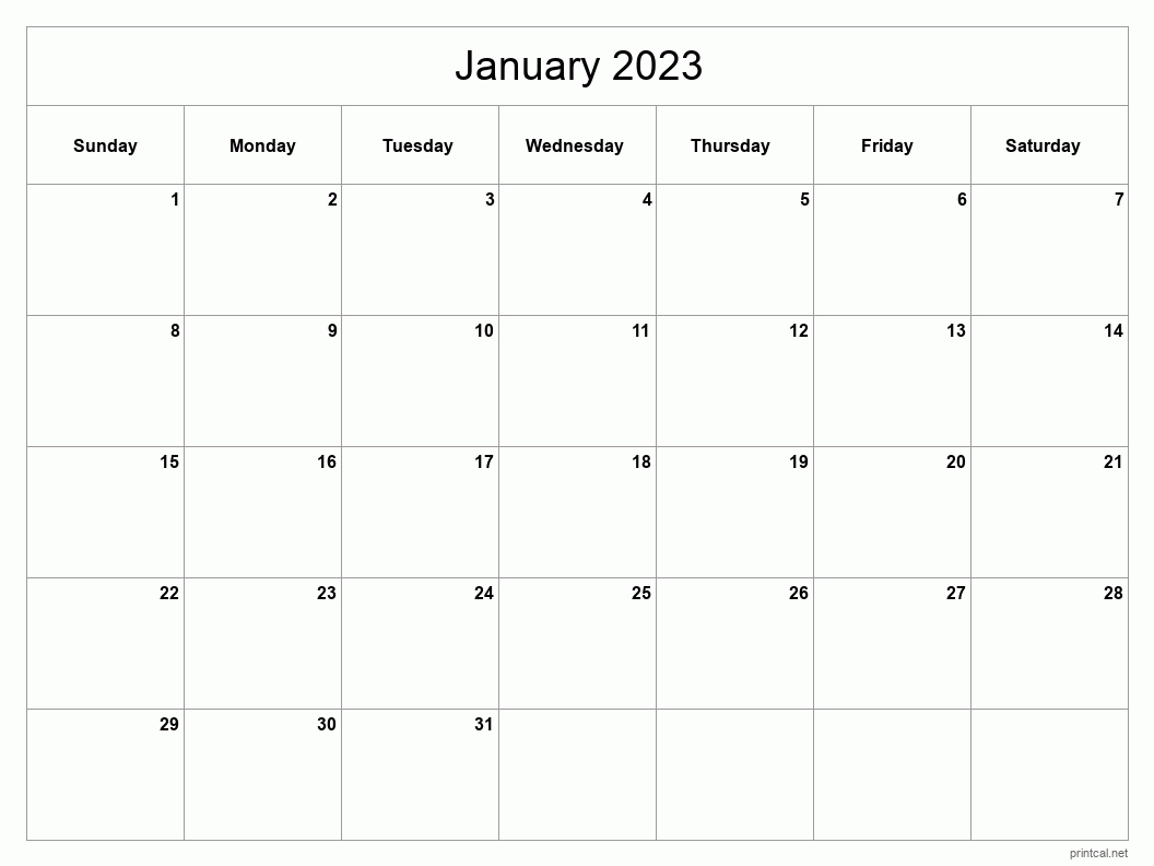 Printable January 2023 Calendar - Classic Blank Sheet