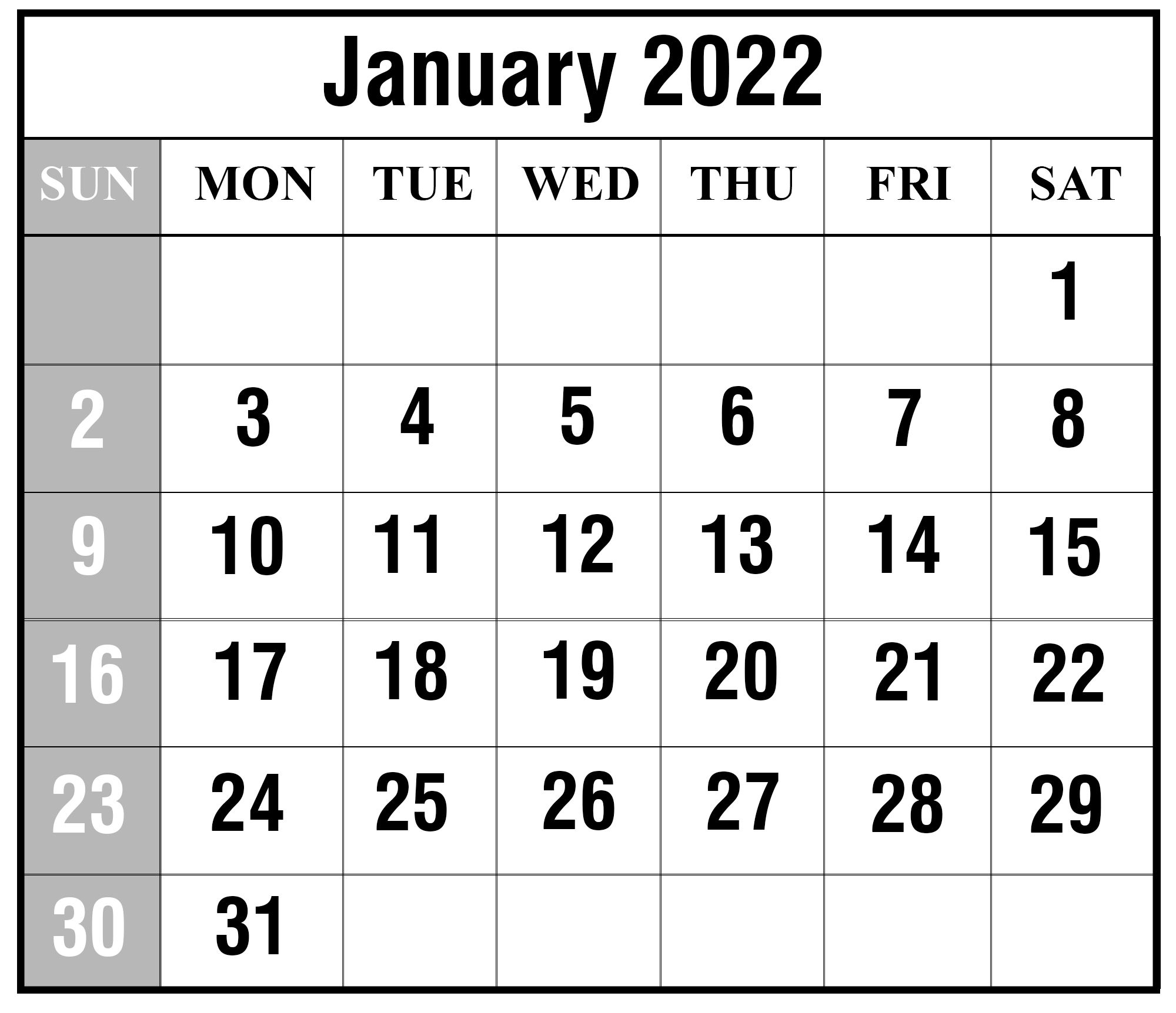 Printable January Calendar 2022 | Free Printable Calendar