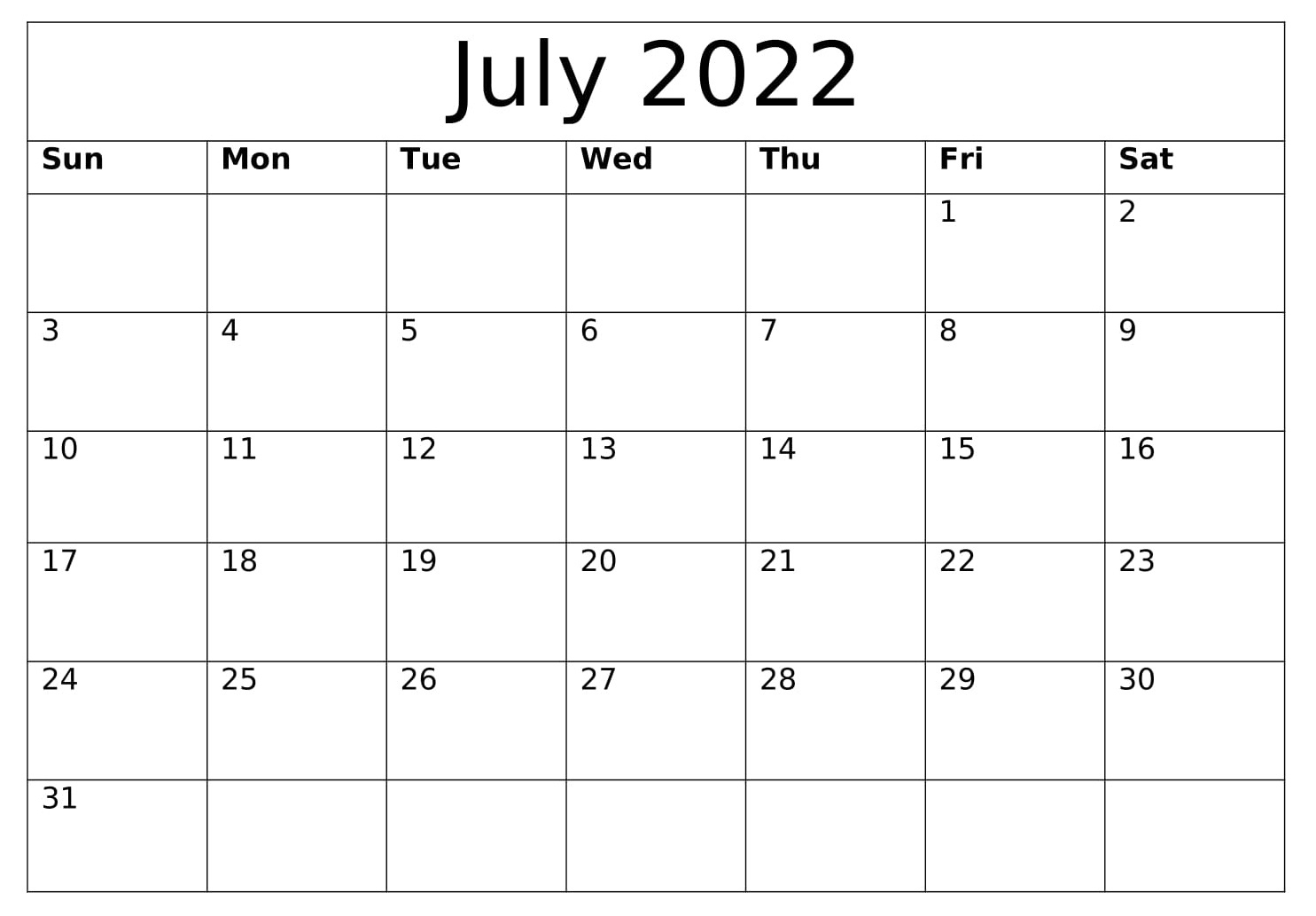 Printable July 2022 Calendar With Holidays - Printable